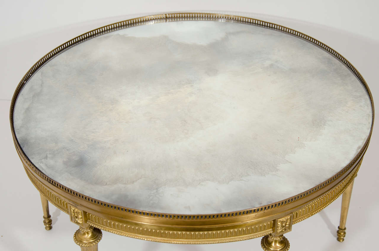 Contemporary Antique French Louis XVI Style Gilt Bronze Mirror Top Coffee Table Circa 2000