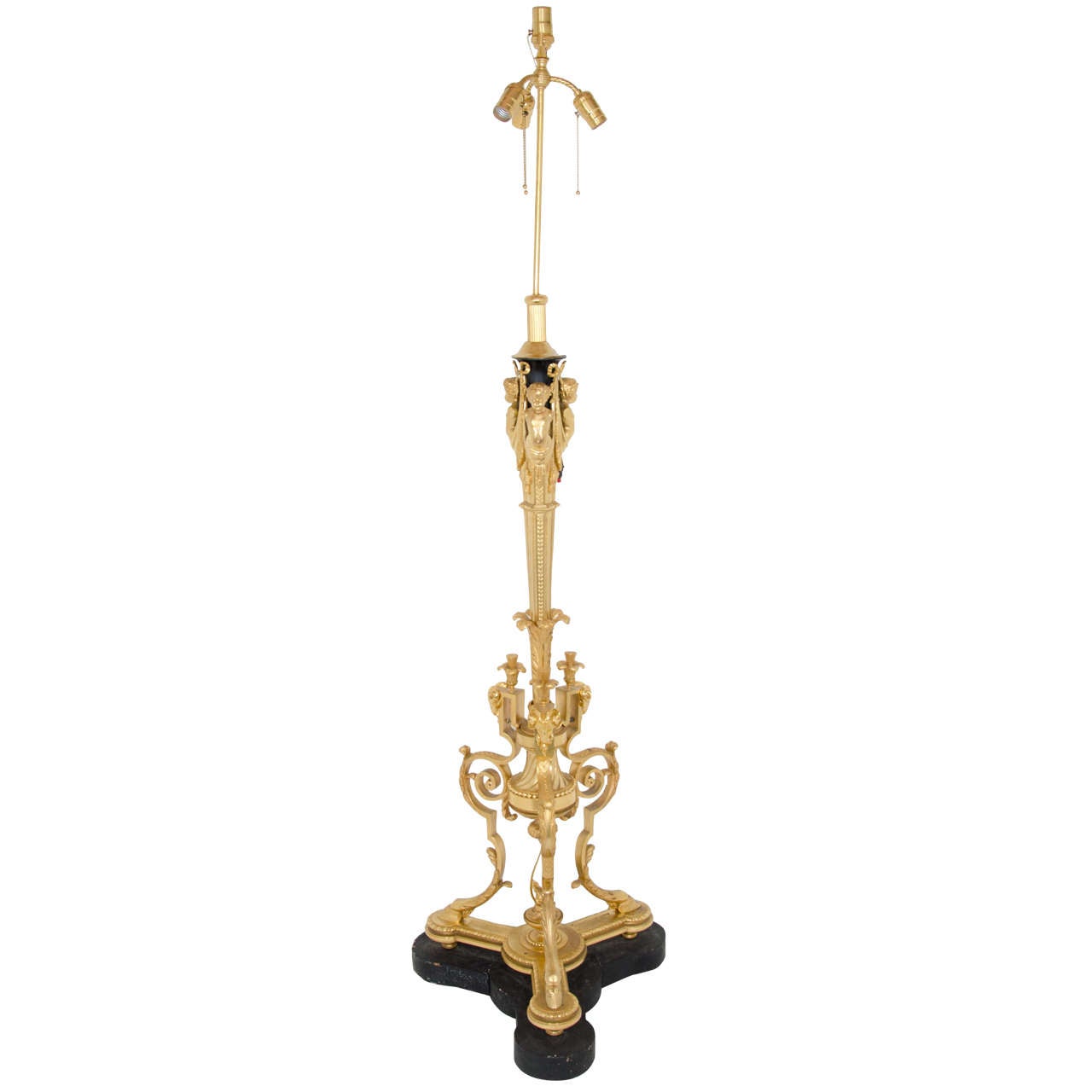 Superb Antique French Louis XVI Style Gilt Bronze Figural Floor Lamp