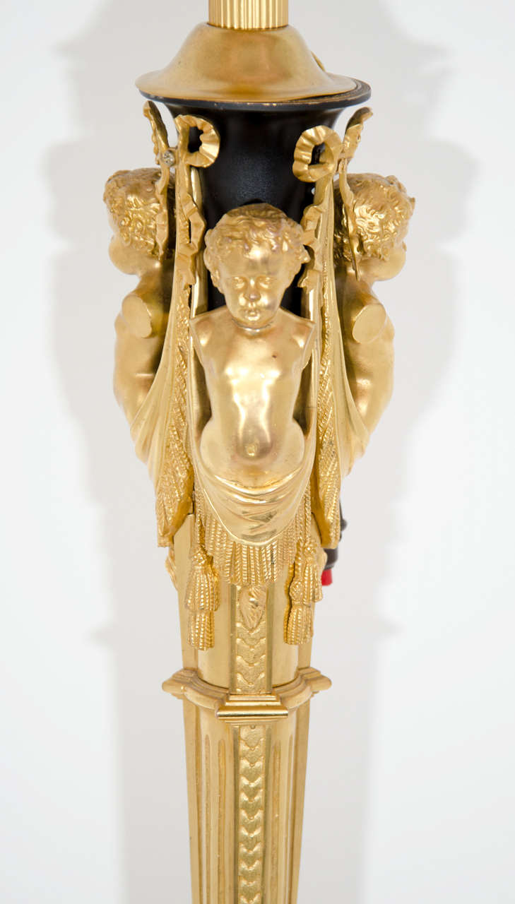 European Superb Antique French Louis XVI Style Gilt Bronze Figural Floor Lamp For Sale