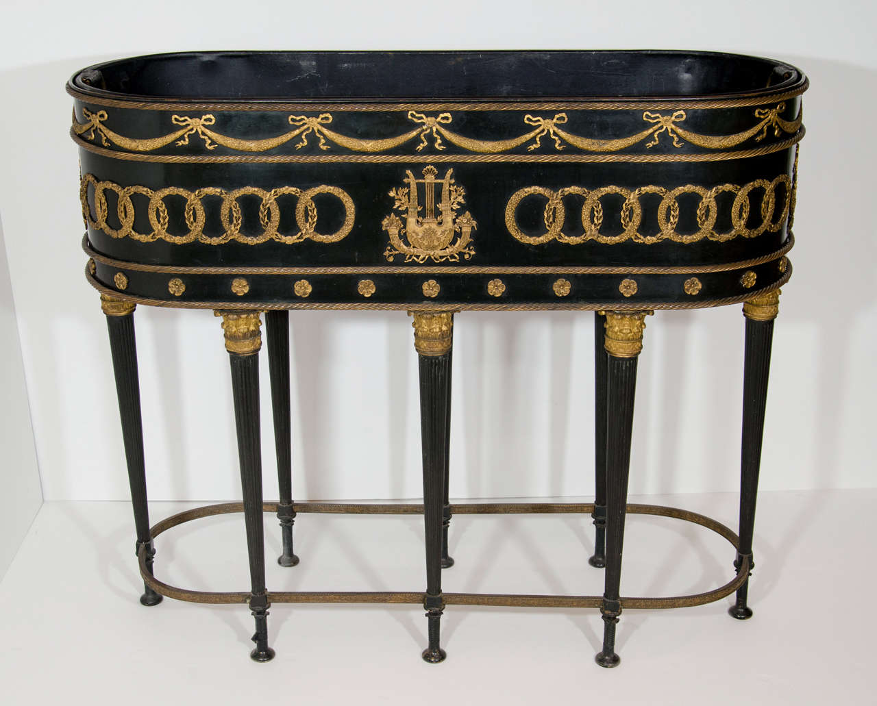 Patinated Large Antique French Empire Neoclassical Gilt Bronze and Patina Bronze Planter For Sale