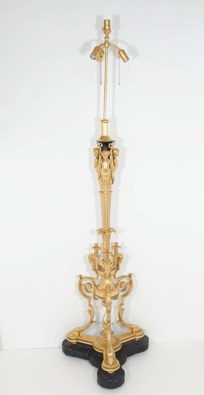 Superb Antique French Louis XVI Style Gilt Bronze Figural Floor Lamp For Sale at 1stDibs