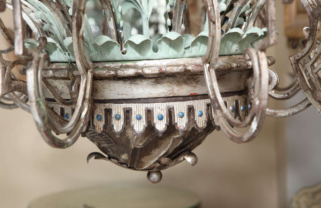 20th Century A Twelve-Light Palmette Silvered Metal Chandelier Attributed to  E.F Caldwell