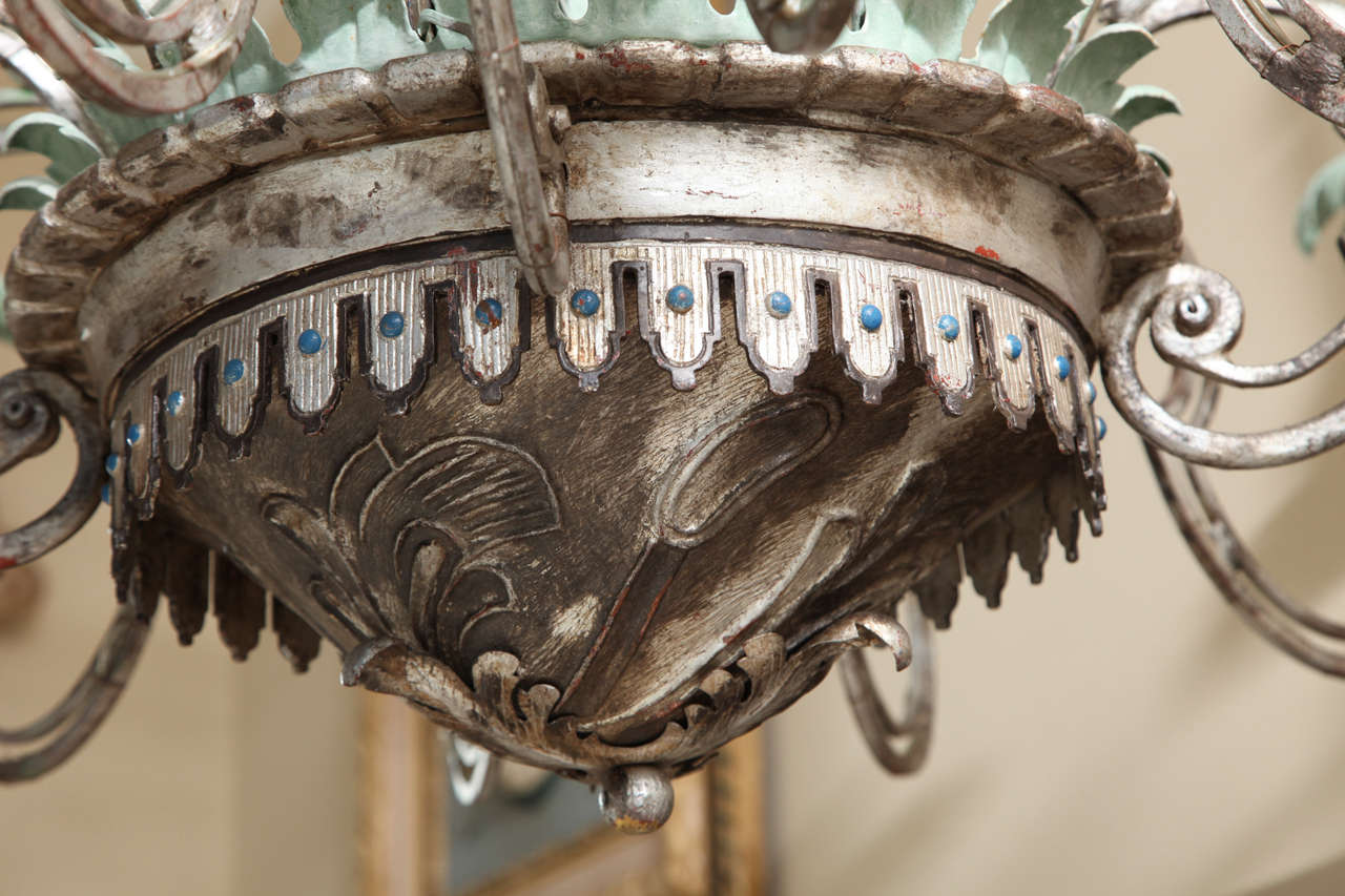 A Twelve-Light Palmette Silvered Metal Chandelier Attributed to  E.F Caldwell 3