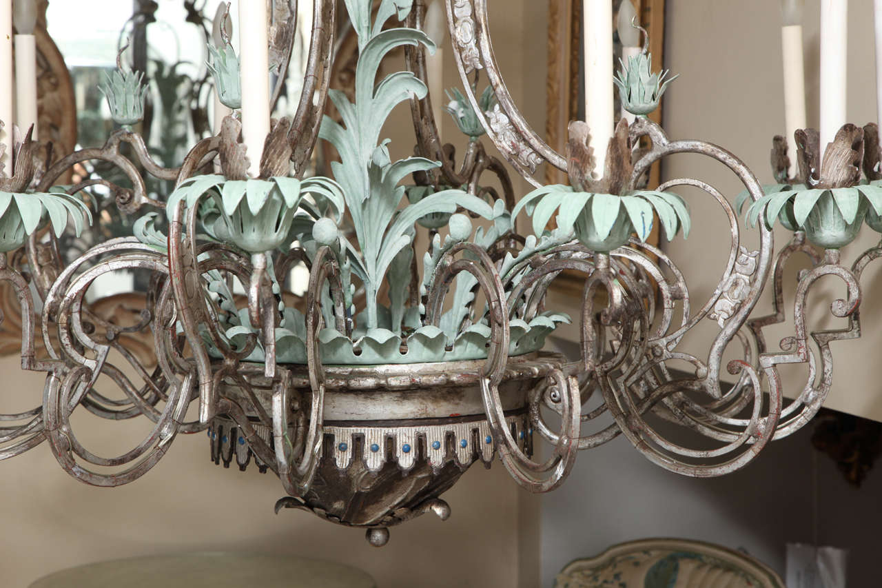 A Twelve-Light Palmette Silvered Metal Chandelier Attributed to  E.F Caldwell 5