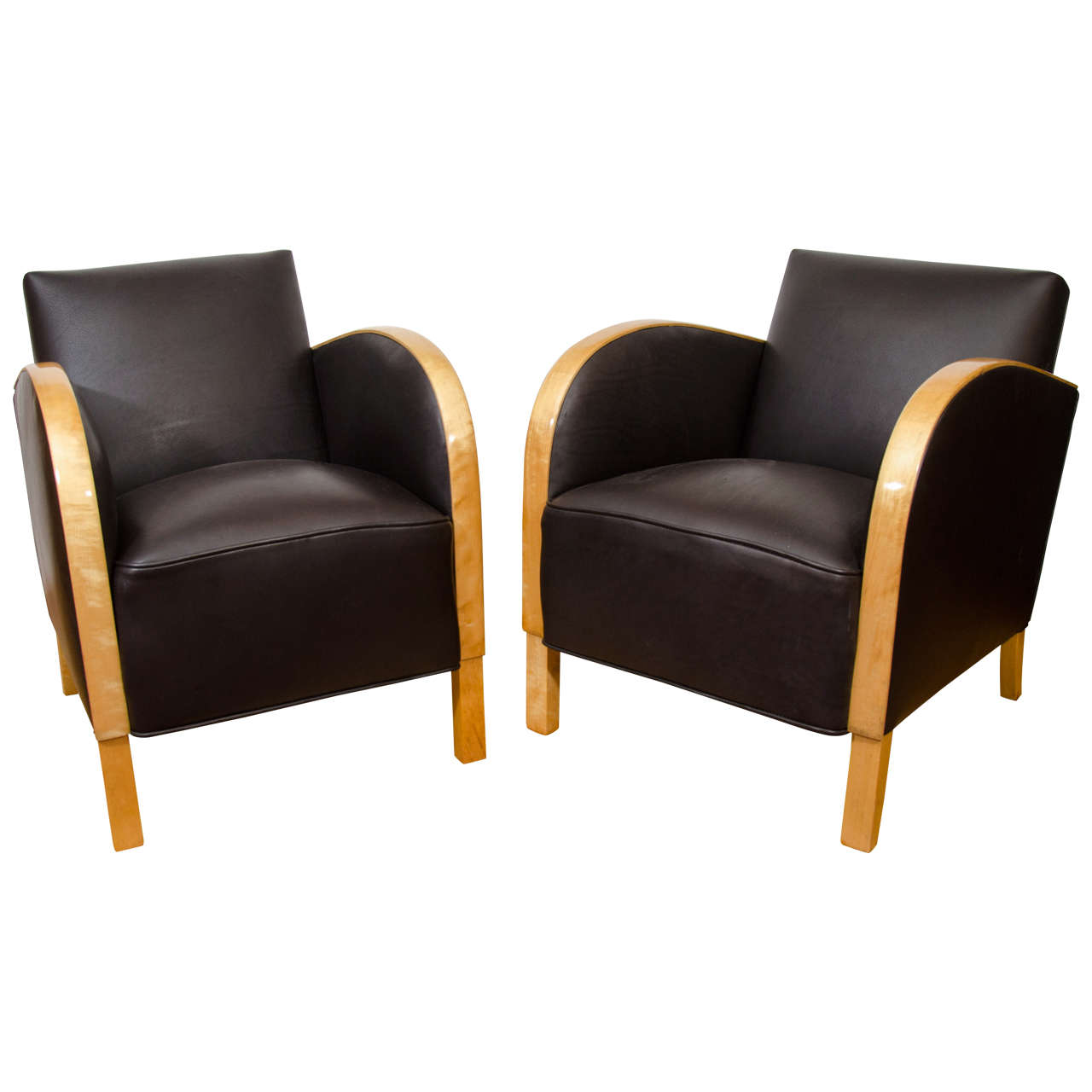 Art Deco Club Chairs in Motorcycle Leather