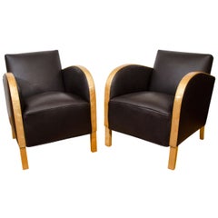 Vintage Art Deco Club Chairs in Motorcycle Leather