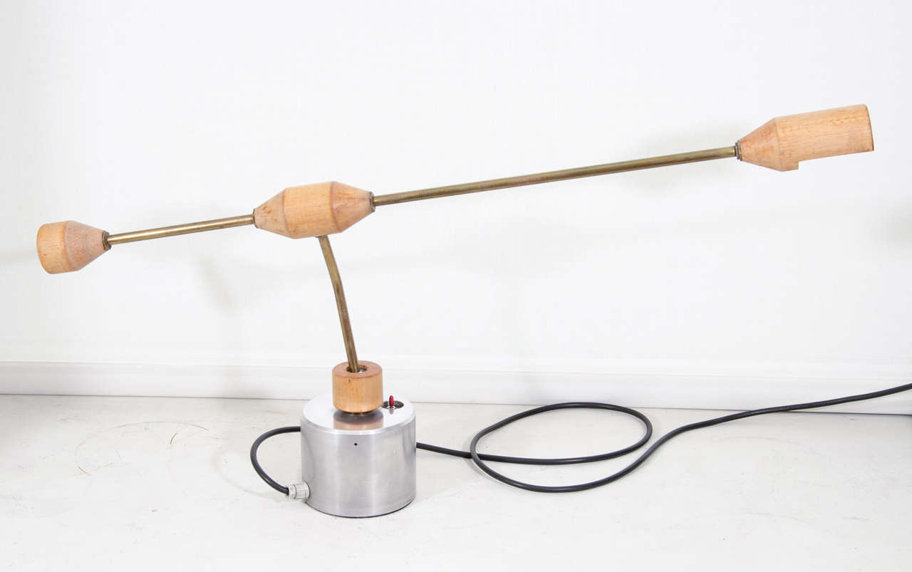 Italian Wood and Steel Table Lamp For Sale 2