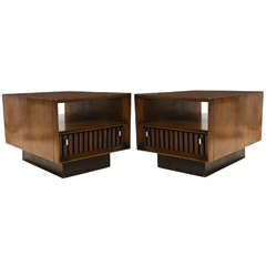 Vintage Pair of Mid Century Modern End Tables in Oak with Rosewood Inlay