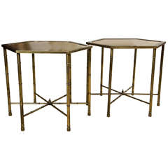 Pair Of Brass Faux Bamboo Hexigon Coffee Tables 