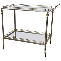 Stainless Steel And Brass Rolling Tea Cart with Glass Shelves