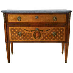 Jansen Marble Top Marquetry Two Drawer Commode