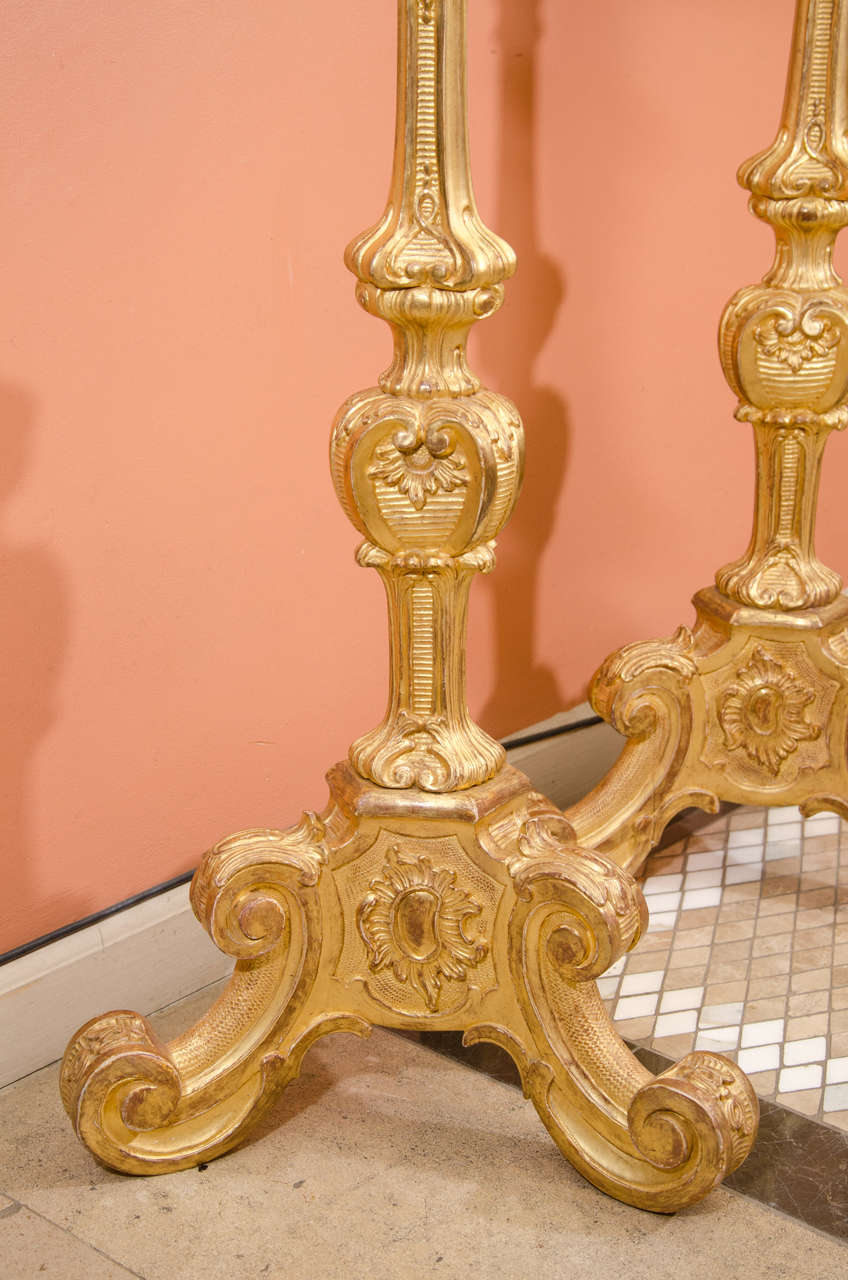 Wood Pair of Baroque Gilt Pedestals For Sale