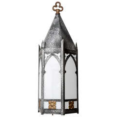 Antique Gothic Lighting Fixture / Chandelier with Frosted Glass, Circa 1900