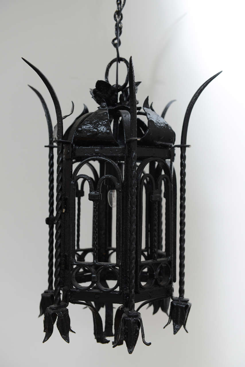 Gothic Style Wrought Iron Fixture/ Chandelier: original restored finish, newly wired