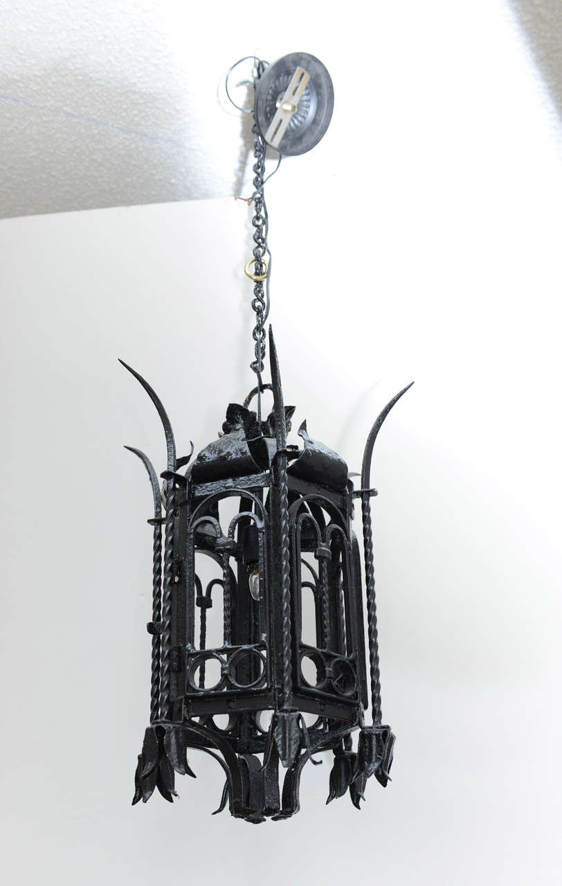 French Gothic Style Wrought Iron Fixture/ Chandelier, Circa 1900