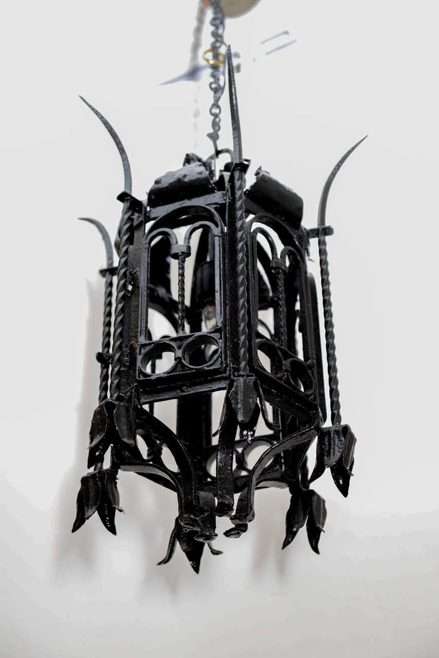 Gothic Style Wrought Iron Fixture/ Chandelier, Circa 1900 In Good Condition In West Palm Beach, FL