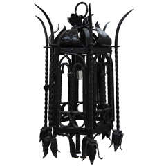 Gothic Style Wrought Iron Fixture/ Chandelier, Circa 1900