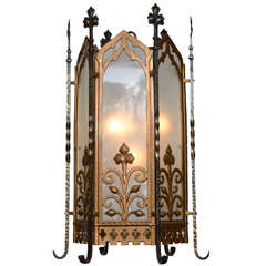 Gothic Wought Iron Lantern with Frosted Glass, Circa 1900