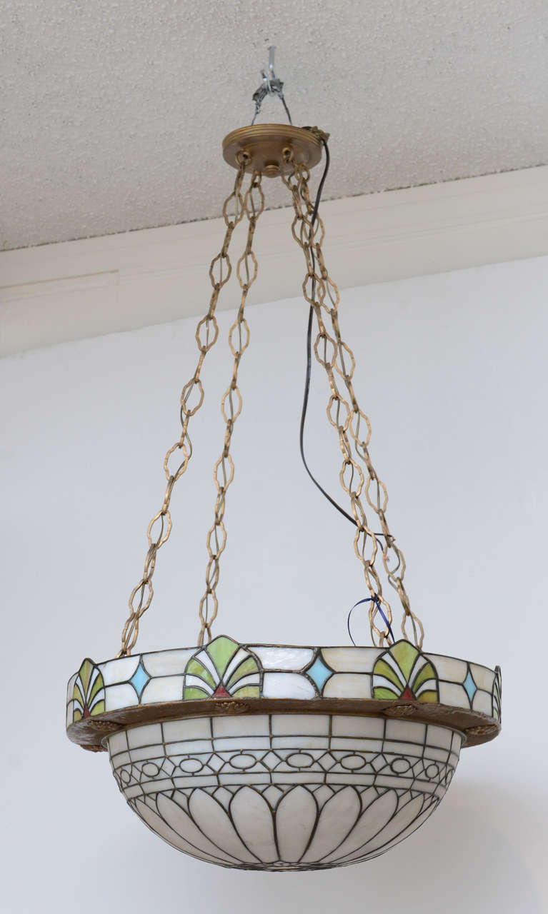American Stained Glass Dome Chandelier; newly wired, height could be adjusted-dome alone is 22