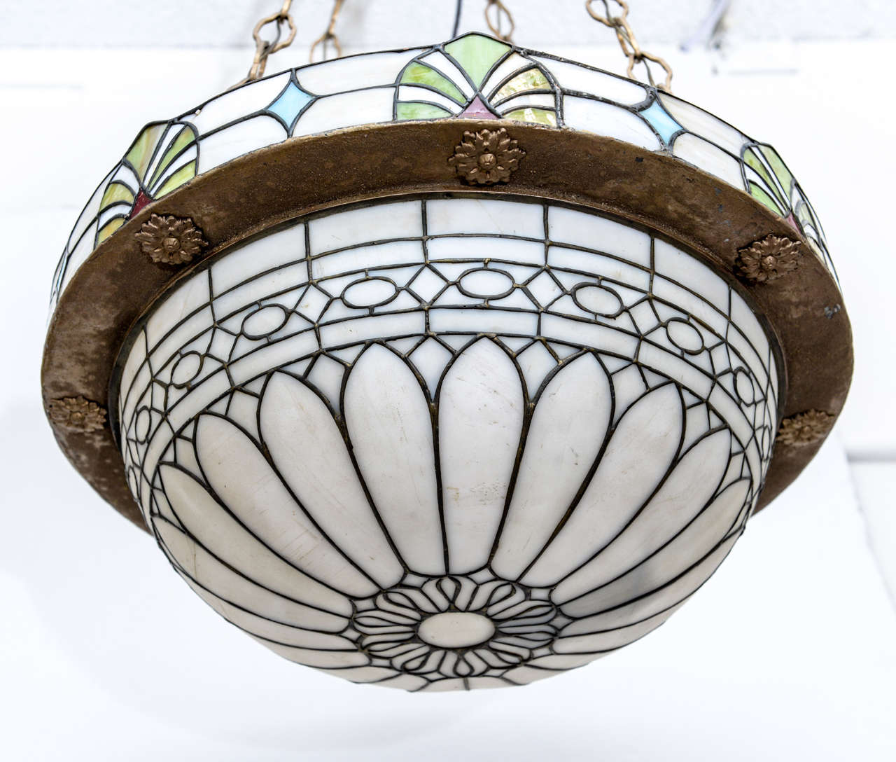 20th Century American Stained Glass Dome Chandelier, Circa 1900