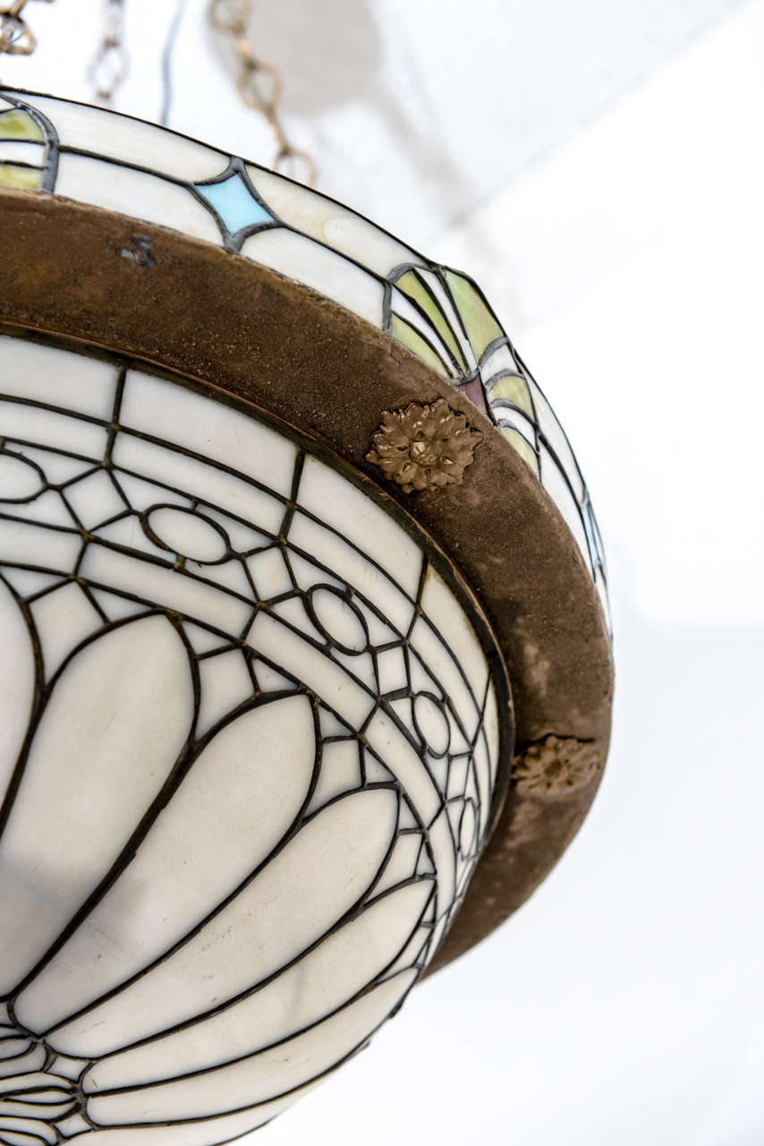 American Stained Glass Dome Chandelier, Circa 1900 2