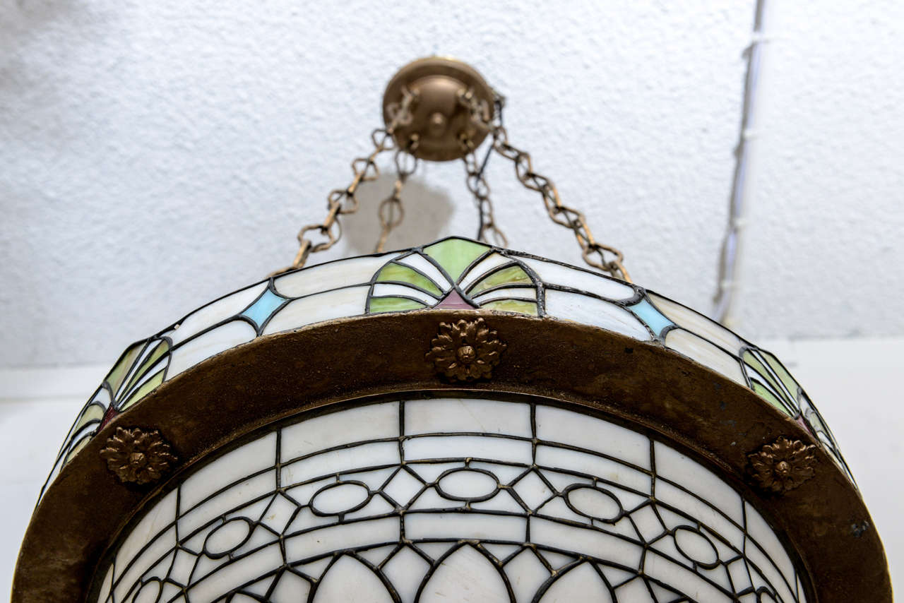 American Stained Glass Dome Chandelier, Circa 1900 5