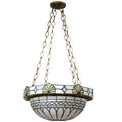 American Stained Glass Dome Chandelier, Circa 1900