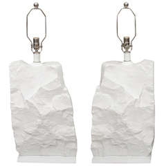 Pair of stone form composition table lamps