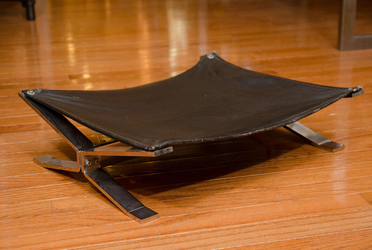 Leather and chrome campaign style magazine / log holder by Albrizzi