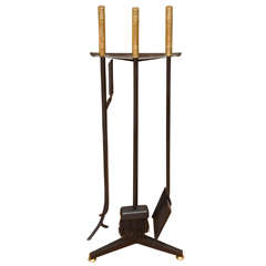 Iron Fire Tool Set With Etched Brass Handles