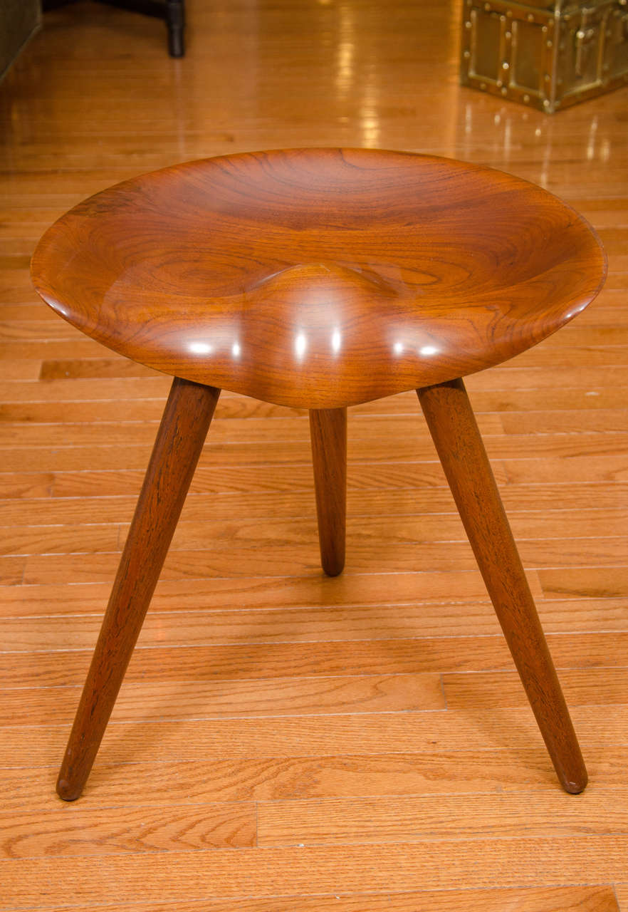 Contoured Teak Stool with Splayed Legs by Mogens Lassen