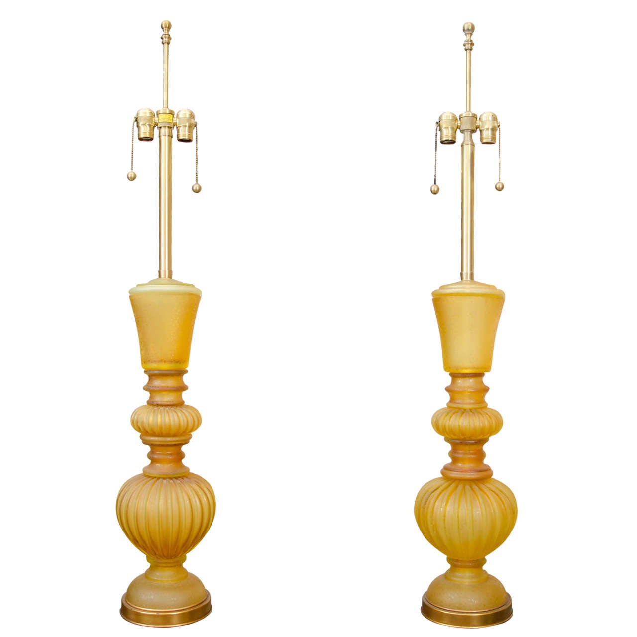 Pair Of Gold Glass Table Lamps By Seguso 