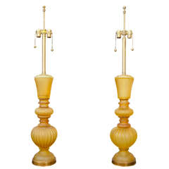 Pair Of Gold Glass Table Lamps By Seguso 
