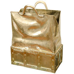 Hammered brass vintage leather handbag form umbrella stand