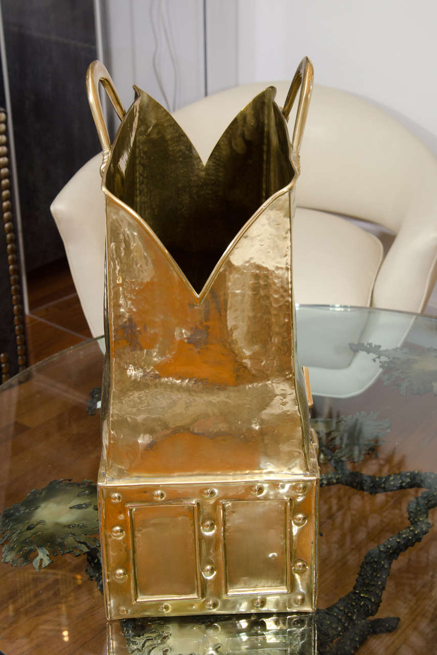 Mid-20th Century Hammered brass vintage leather handbag form umbrella stand