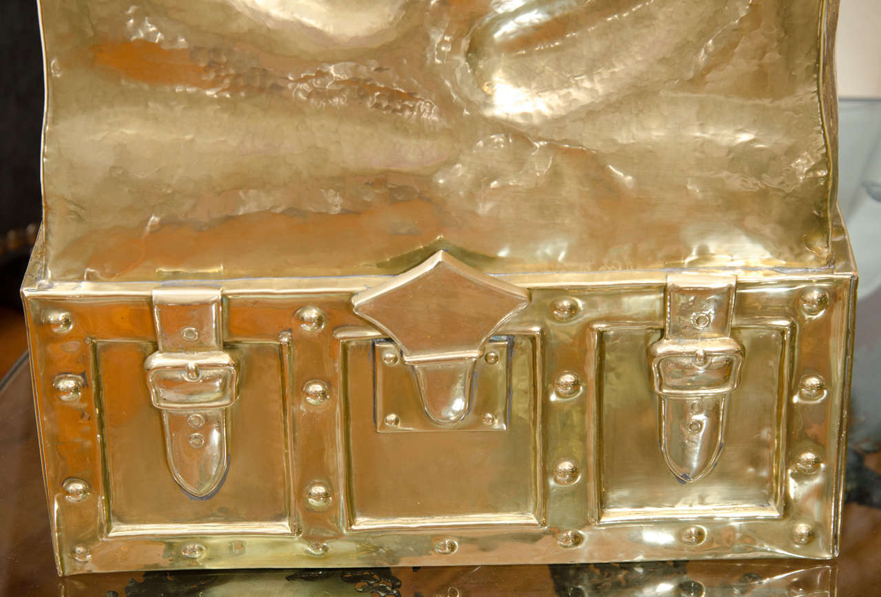 Hammered brass vintage leather handbag form umbrella stand 2