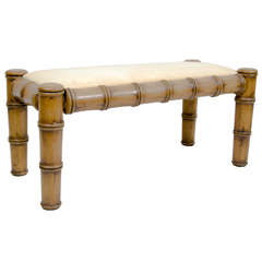 Large Faux Bamboo Upholstered Bench, France, Late 19th Century