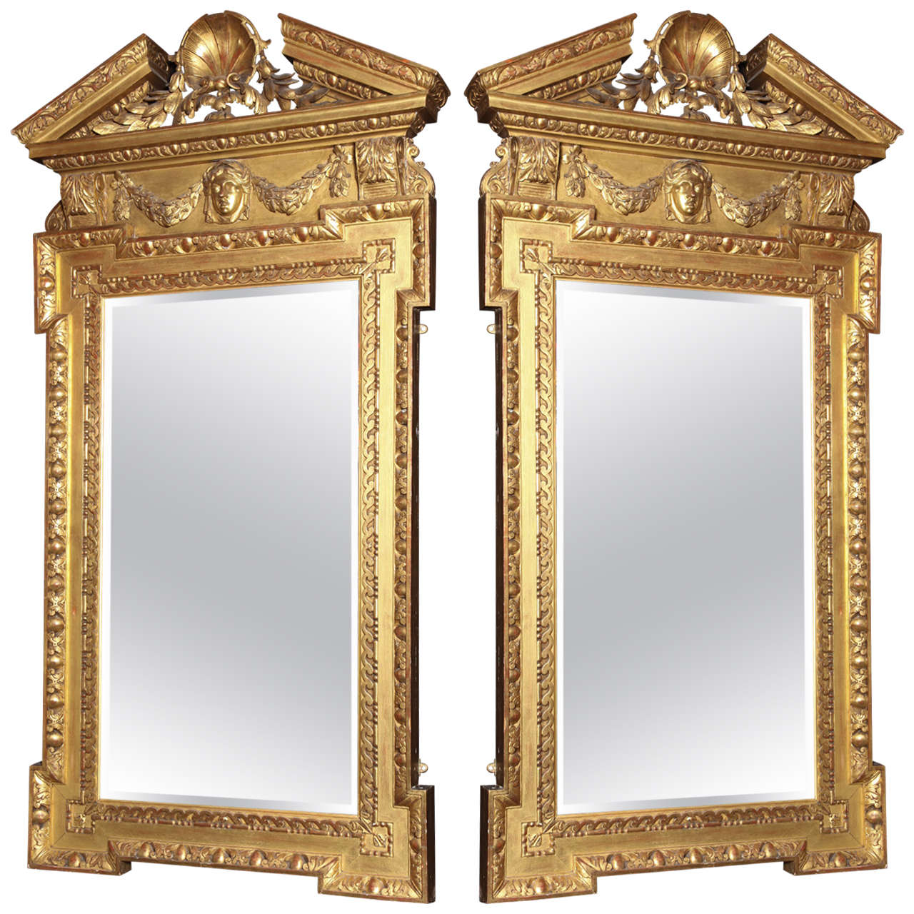 Pair of George II/Neoclassical Style English 19th Century Giltwood Mirrors