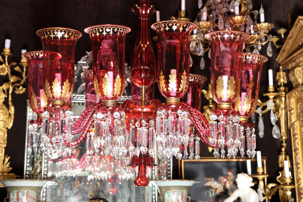 French Antique Baccarat Ruby Red and Clear Crystal Eleven-Light Chandelier For Sale