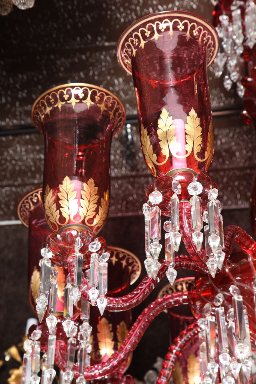 19th Century Antique Baccarat Ruby Red and Clear Crystal Eleven-Light Chandelier For Sale