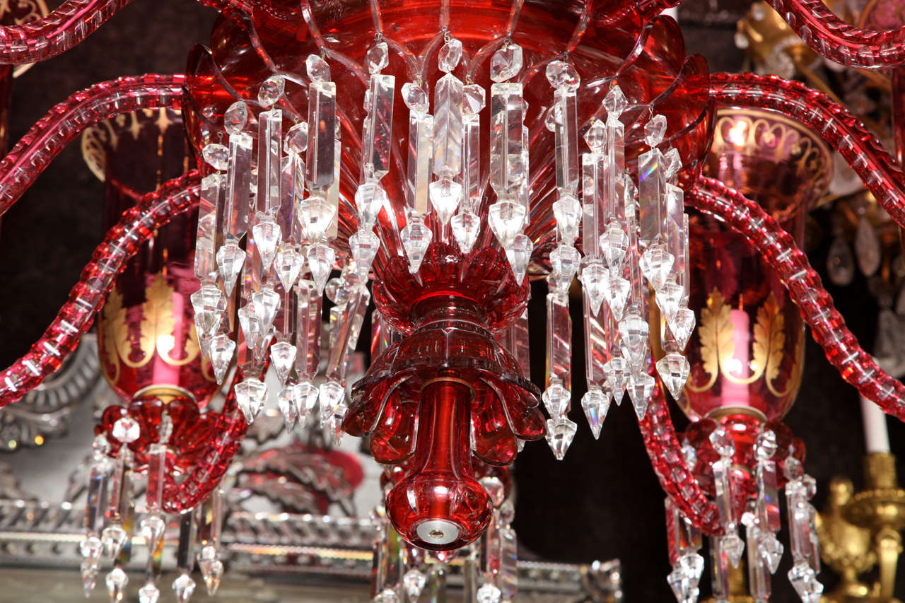 Antique Baccarat Ruby Red and Clear Crystal Eleven-Light Chandelier For Sale 1