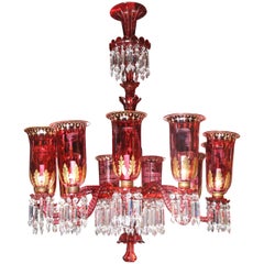 Antique Baccarat Pink and Clear Crystal Eleven-Light Chandelier