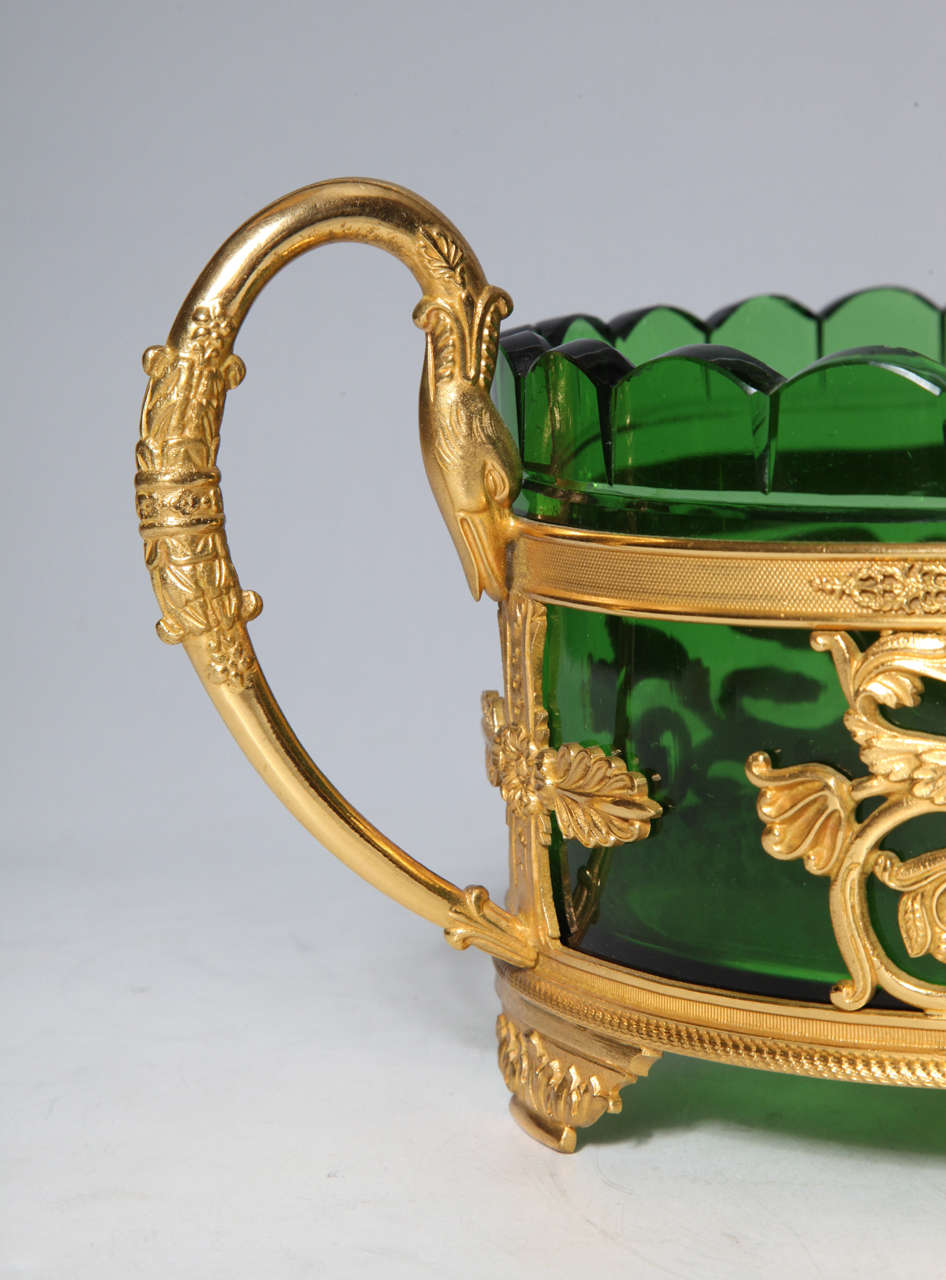 19th Century A fine Neoclassical/Empire Gilt Bronze and Green Glass Centerpiece