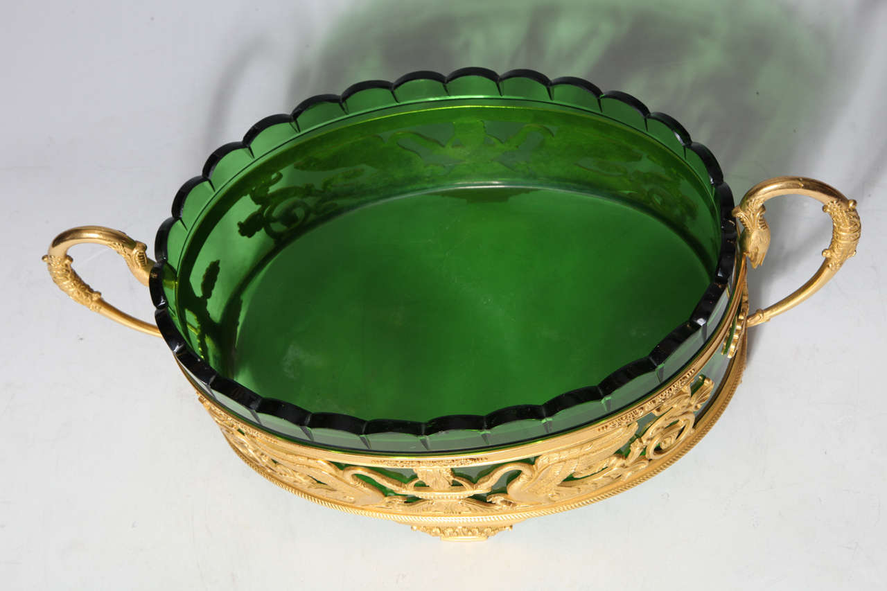 Ormolu A fine Neoclassical/Empire Gilt Bronze and Green Glass Centerpiece