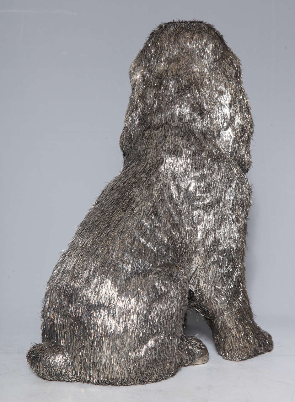 20th Century A rare Seated Silver Haired Spaniel Dog Statue by M. Buccellati