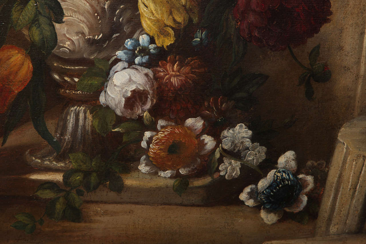 Hand-Painted Pair of Still Life Paintings of Flowers, French, 18th Century, Original Frames