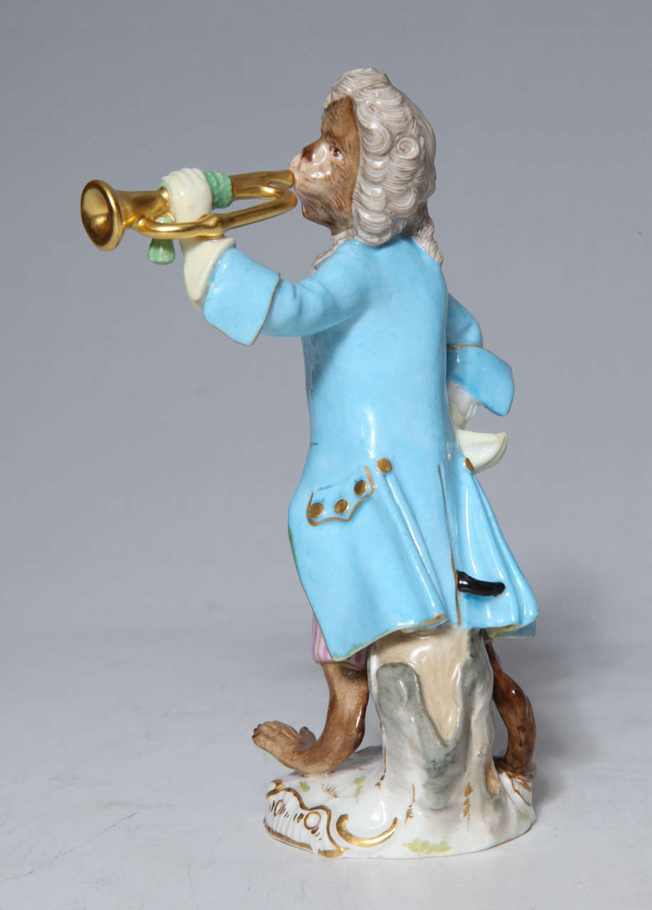 German Early Meissen Porcelain, Singerie Style Monkey Musician Figurine For Sale
