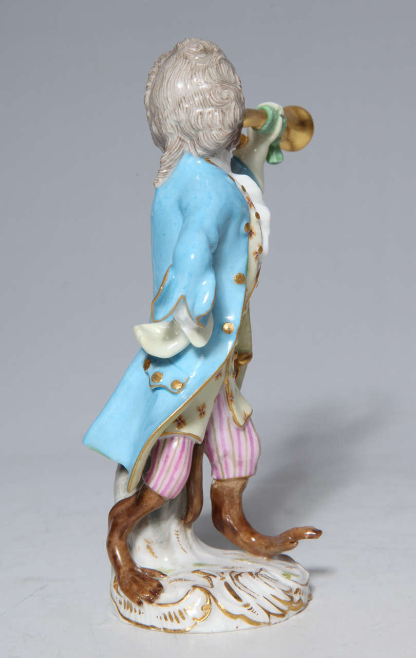 Early Meissen Porcelain, Singerie Style Monkey Musician Figurine For Sale 1