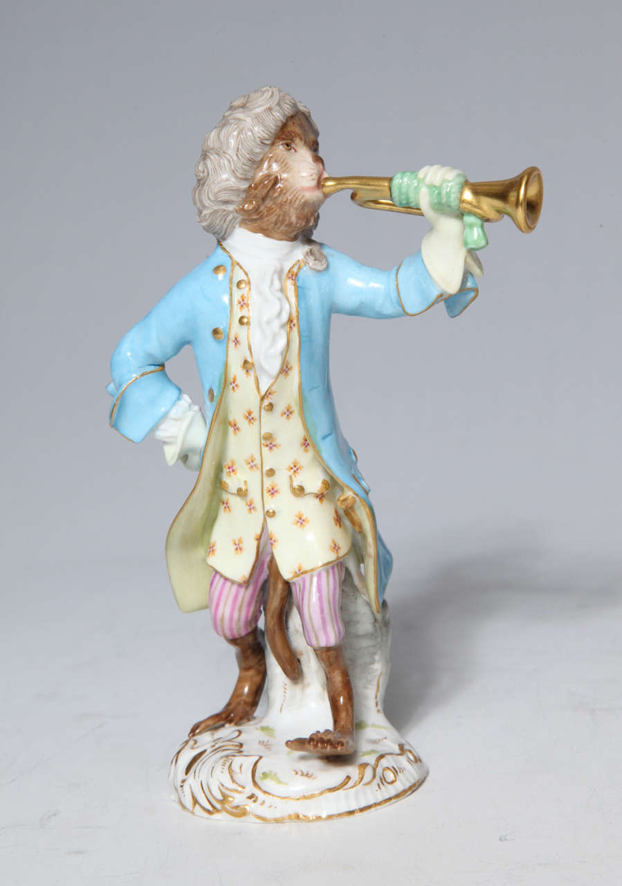 19th Century Early Meissen Porcelain, Singerie Style Monkey Musician Figurine For Sale