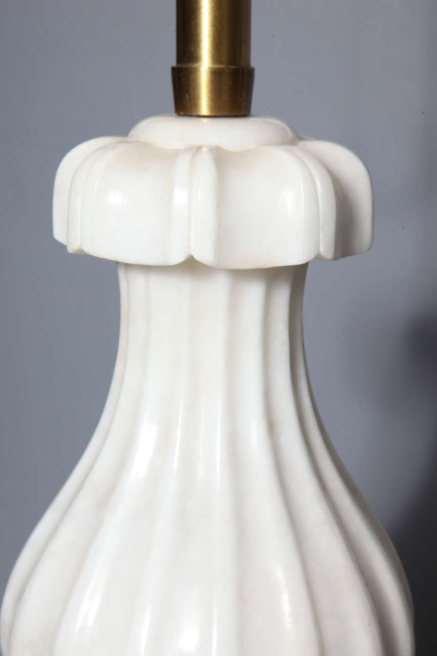 Pair of White Marble and Bronze Art Deco Lamps Attributed to E. F. Caldwell For Sale 4